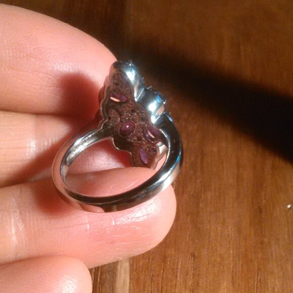 African Amethyst and Simulated Purple Diamond Stainless Steel Ring (Size 6) - Picture 12 of 13